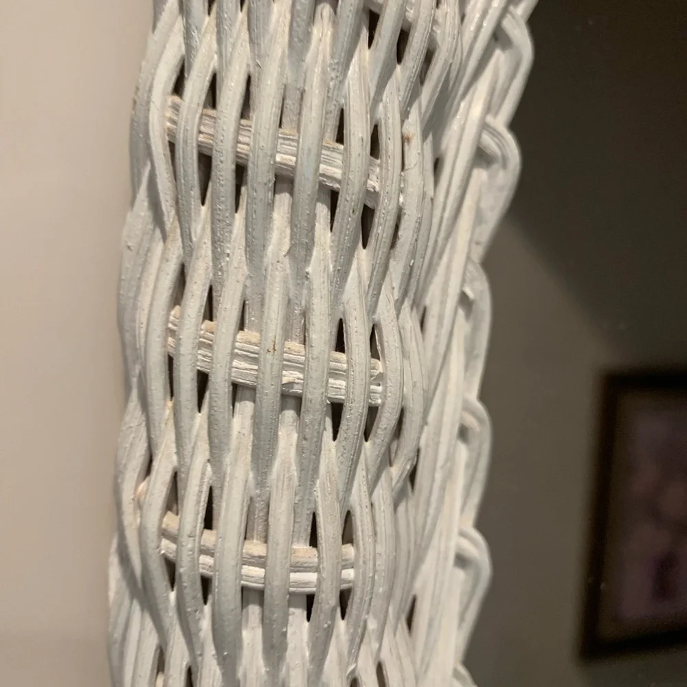 Vintage White Wicker Oval Mirror Wall Hanging
